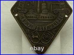 1929 ADAC German Automobile Motorcycle Club Badge Gau V Westf U Lippe 3-5/8x2.5