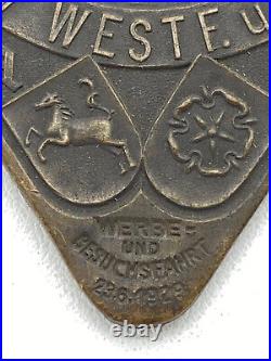 1929 ADAC German Automobile Motorcycle Club Badge Gau V Westf U Lippe 3-5/8x2.5