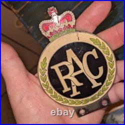 1960s ROYAL AUTOMOBILE CLUB RAC FIGURAL LICENSE TOPPER CROWN MEDALLION ENAMEL