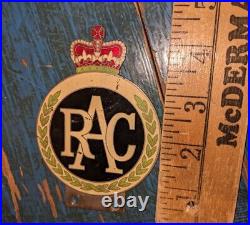 1960s ROYAL AUTOMOBILE CLUB RAC FIGURAL LICENSE TOPPER CROWN MEDALLION ENAMEL