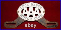 AAA Automobile Club Badge License Plate Topper Lock Haven, PA. PMF