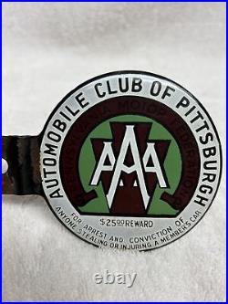 Aaa Automobile Club Of Pittsburgh Motor Federation Enamel Metal Grill Badge