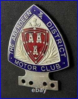 Aberdeen & District Motor Club Vintage Enamel Car Grille Badge Emblem Insignia