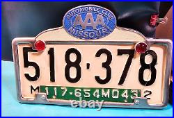 Automobile Club Aaa Missouri Vintage License Plate Frame Reflectors 1942 1943