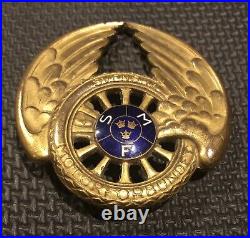 Early Brass Swedish Car Motor Club Badge SMF Svenska Motorforbundet Sporrong Co