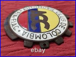 Enamel automovil club de Colombia Badge For Car Grill Club Vintage 1940s -70s