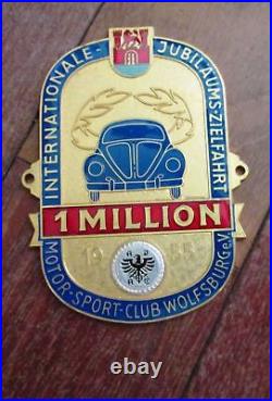 German Car Club Badge Int Motor Sport-club Wolfsburg 1 Million Vw Beetle