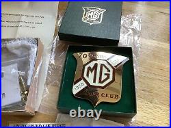 MG Car Club 70 Years Limited Edition & Numbered Gold Coloured Car Badge Boxed