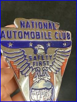 National Automobile Club Car Badge USA States classic V8 rare Safety First Eagle