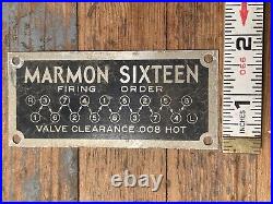 RARE! Original Marmon Sixteen Engine Firing Order Badge Plaque Tag Car Truck