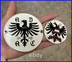 Rare Vtg. ADAC Allgemeiner Deutscher Automobil Club 1913 Car Badge 2pcs Lot