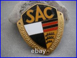 Superb vintage german SAC SWABIAN AUTOMOBILE CLUB enamel Car Badge orange bars