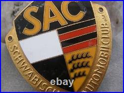 Superb vintage german SAC SWABIAN AUTOMOBILE CLUB enamel Car Badge orange bars