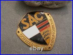 Superb vintage german SAC SWABIAN AUTOMOBILE CLUB enamel Car Badge orange bars