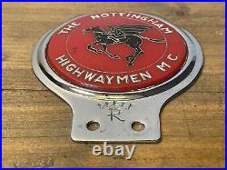 THE NOTTINGHAM HIGHWAYMEN M C BADGE Vintage Classic Motor Club Car RARE ITEM