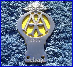 VINTAGE 1930s MALAYA AUTOMOBILE ASSOCIATION CAR BADGEMALAYAN AA MOTOR/AUTO RARE