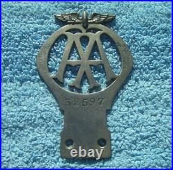 Vintage 1911 Automobile Association Car Badgepre Ww1/war Solid Nickel Aa Emblem