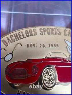 Vintage 1959 Bachelors Sports Car Club Rally Race Dash Emblem Badge Plate Plaque