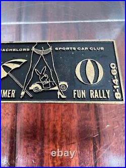 Vintage 1960 Bachelors Sports Car Club Rally Race Dash Emblem Badge Plate Plaque