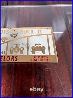 Vintage 1961 Bachelors Sports Car Club Rally Race Dash Emblem Badge Plate Plaque