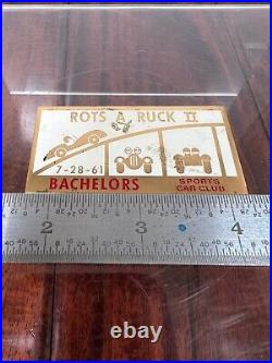 Vintage 1961 Bachelors Sports Car Club Rally Race Dash Emblem Badge Plate Plaque