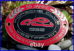 Vintage Enamel Automobile Car Badge # Porsche Club Westfalen 60 Jears Jubilee