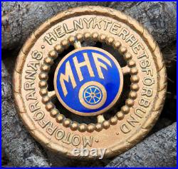 Vintage Enamel Automobile Car Club Badge # Mhf Motor Sports Club Sverige Sweden