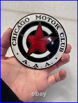 Vintage Enamel Automobile Club Badge AAA Chicago Motor Club, Radiator Badge