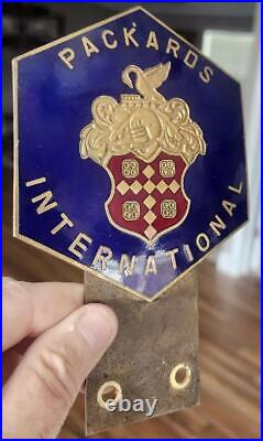 Vtg. Packards International Automobile Club Enamel Plate Topper Car Badge Sign